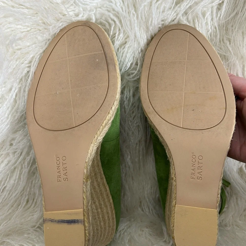 Franco Sarto Green Suede Espadrille Wedge Sandals Size 9M‎